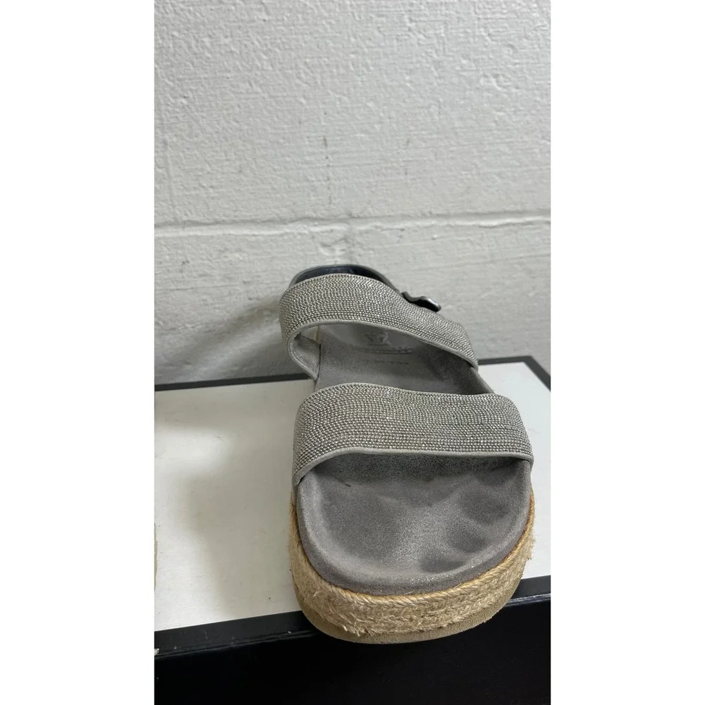 Brunello Cucinelli Metallic Silver Beaded Strap Espadrille Sandals Women's‎ 6 US